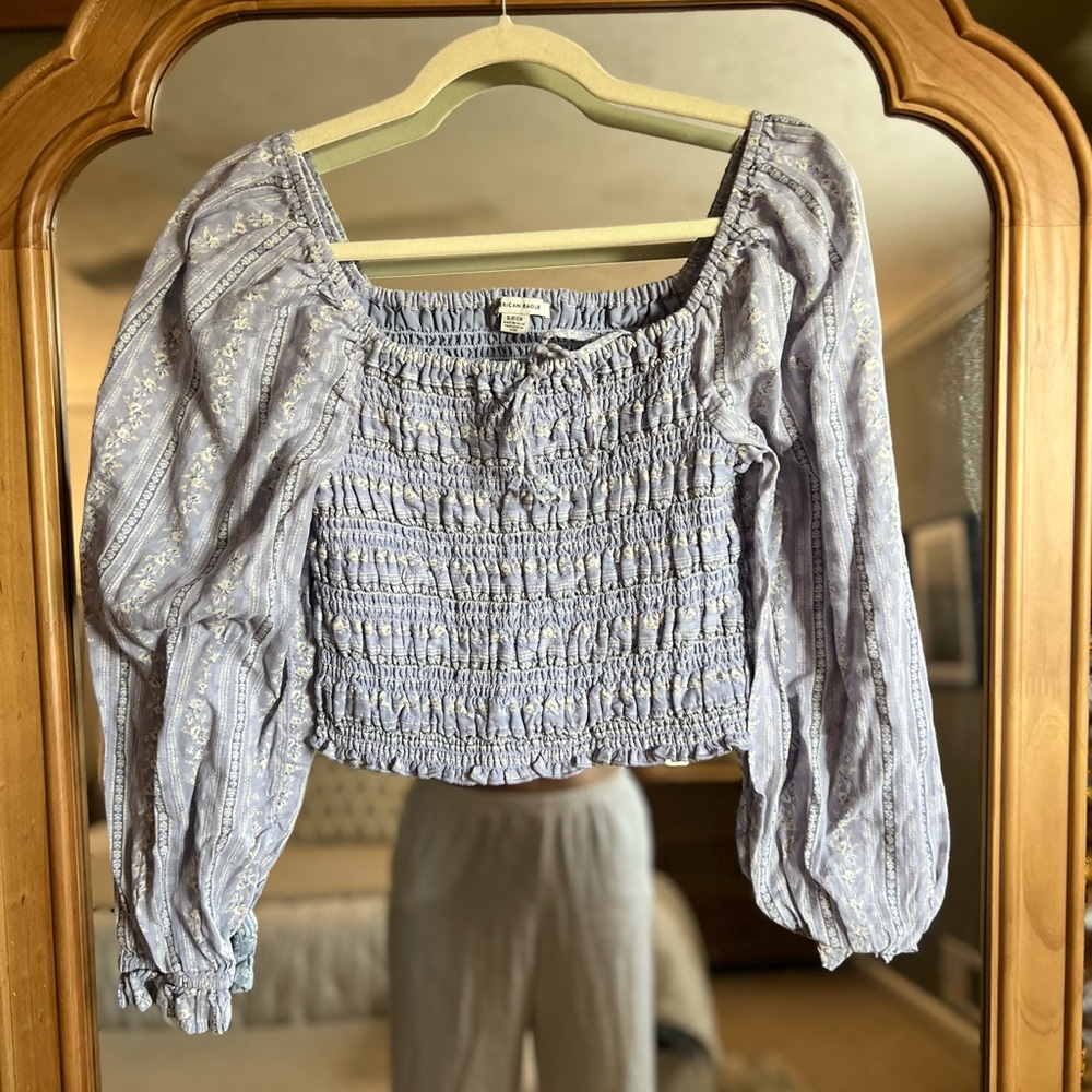 Aerie Light Blue Smocked Top - Picture 3 of 6